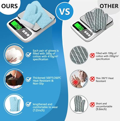 Oven Mitts and Pot Holders 4 pcs Set,High Heat Resistant 500 Degree Extra Thicken Long Kitchen Cotton Oven Glove for Cooking (12 Inch,Light Blue) - Image 2