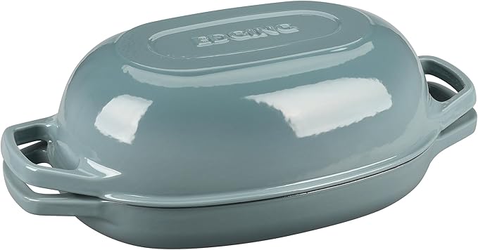 EDGING CASTING Enameled Cast Iron Oval Dutch Oven Pot with Lid, Dutch Oven for Sourdough Bread Baking, Bread Oven, Bread Dutch Oven, Oval Bread Pan, 5qt, Seasalt