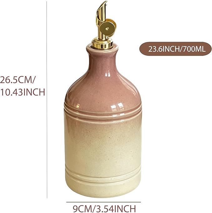 Ceramic Olive Oil Dispenser Bottle for Kitchen, Large Capacity 23.6oz/700ml Gradient Purple with Gold Spout, Suitable for Storage Olive Oil, Vinegar, Soy Sauce, Lemon Juice