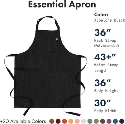 hedley & bennett Essential Apron - Professional Chef Apron with Pockets & Adjustable Bib Strap for Cooking & Grilling