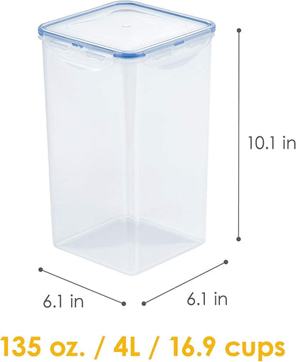 LOCK & LOCK Easy Essentials Food lids/Pantry Storage/Airtight containers, BPA Free, Square-16.9 Cup-for Chips, Clear (Pack of 3)