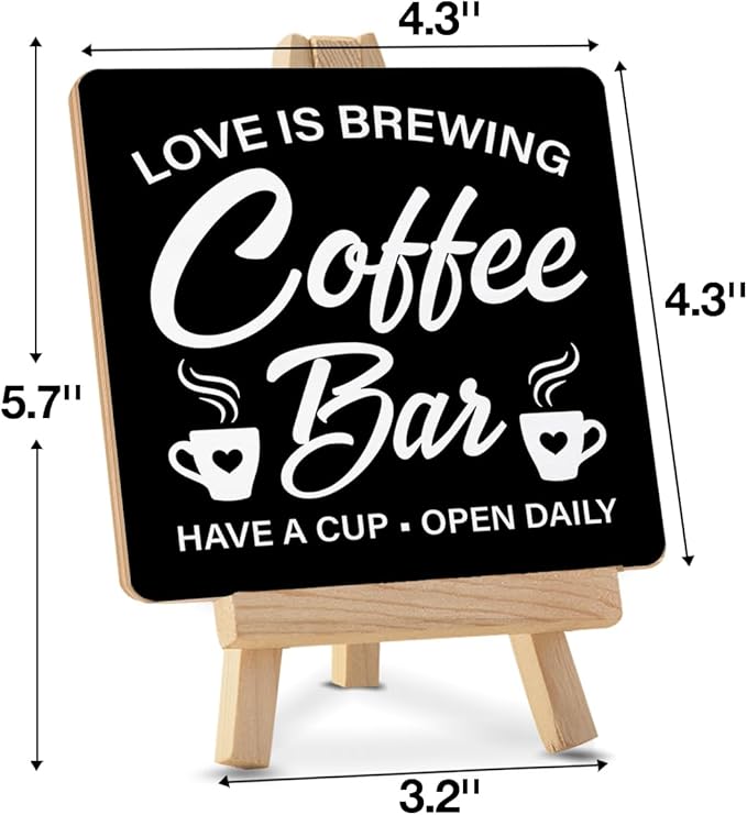 Coffee Signs, Coffee Bar Wood Sign with Easel Home Kitchen Desk Shelf Tabletop Table Decor - Image 2