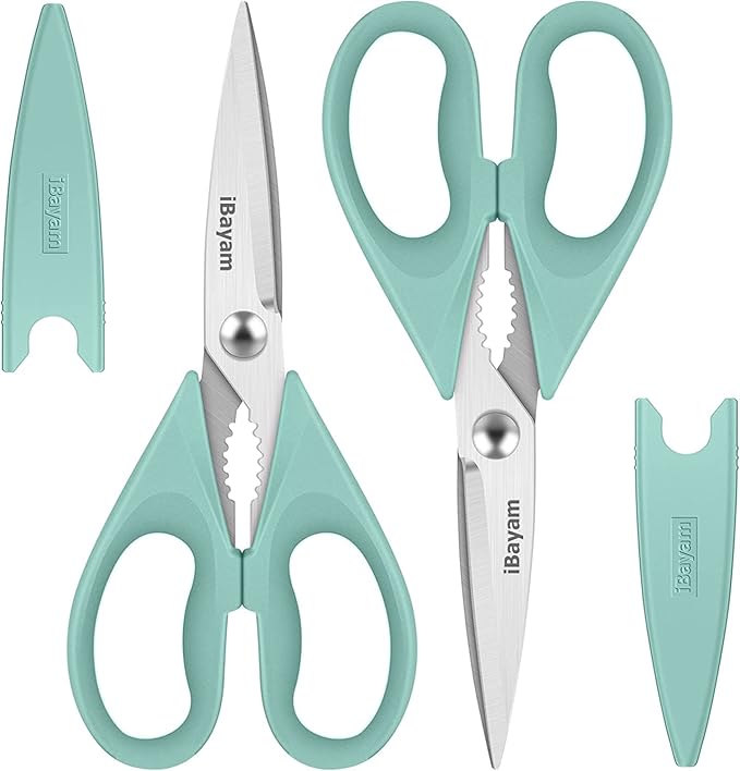 Kitchen Shears, iBayam Kitchen Scissors Heavy Duty Meat Scissors Poultry Shears, Dishwasher Safe Food Cooking Scissor All Purpose Stainless Steel Utility Scissor, 2-Pack (Aqua Sky) by iBayamDirect