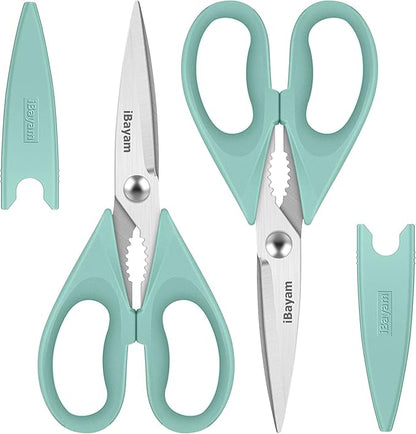 Kitchen Shears, iBayam Kitchen Scissors Heavy Duty Meat Scissors Poultry Shears, Dishwasher Safe Food Cooking Scissor All Purpose Stainless Steel Utility Scissor, 2-Pack (Aqua Sky) by iBayamDirect