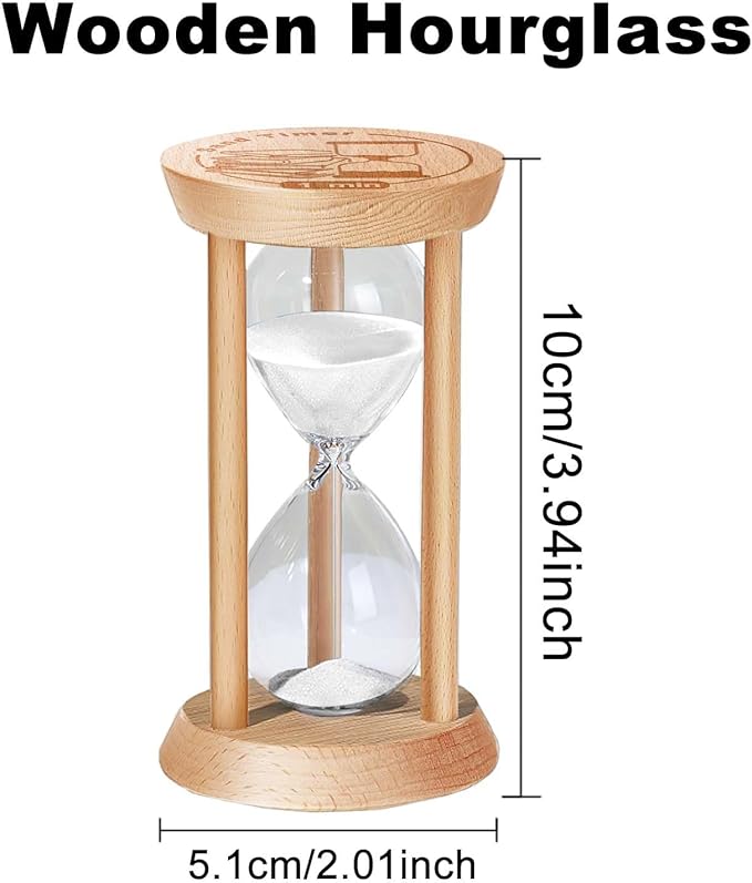 5 Minute Sand Timer Hourglass, 5 Min Wooden Sand Clock, Five Minute Wood Hour Glass, Mini Reloj De Arena, Small Sandglass for Toothbrush Timer, Cooking, Decorative, Work, Game, Gift, White