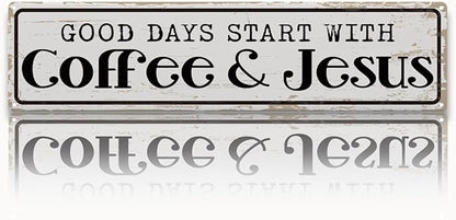 Coffee Signs for Coffees Station Decor, Good Days Start with Coffee & Jesus, Vintage Metal Tin Sign for Home Kitchen Garage Cafe Decor, Coffees Lover Gifts, Decorative Metal Wall Signs 15.8x4 Inches by Unknown