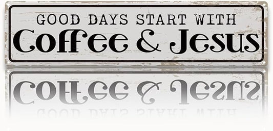 Coffee Signs for Coffees Station Decor, Good Days Start with Coffee & Jesus, Vintage Metal Tin Sign for Home Kitchen Garage Cafe Decor, Coffees Lover Gifts, Decorative Metal Wall Signs 15.8x4 Inches by Unknown