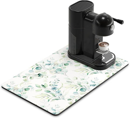 Rnivvi Coffee Mat, 12" x 19" Cute Minimalism Design Coffee Bar Mats for Espresso Machine Station Accessories and Organizer, Hide Stain Rubber Backed Absorbent Dish Drying Pad for Kitchen Counter,White by Rnivvi