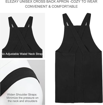 ELEZAY Aprons for Women with Pockets Plus Size Comfort Cross Back No Tie Cotton Linen Apron Pinafore