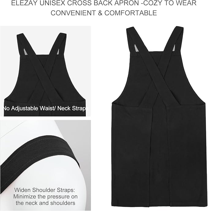 ELEZAY Aprons for Women with Pockets Plus Size Comfort Cross Back No Tie Cotton Linen Apron Pinafore