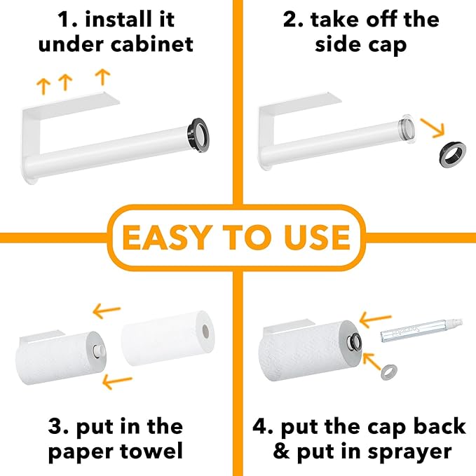 SpaceAid SprayNeat Paper Towel Holder with Spray Bottle, Under Cabinet Paper Towels Holders with Sprayer Inside Center, Hanging Wall Mount Papertowels Roller for Kitchen and Bathroom (White)