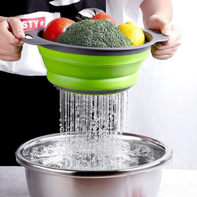 2 Pack Collapsible Colander Set, Emptycolor Foldable Collapsible Strainers for Kitchen, Small Round Colander with Base and Handles for Pasta, Fruit, Vegetables – Space-Saving Kitchen Strainer Baskets - Image 2