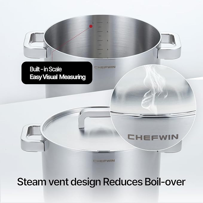 316 Stainless Steel 8.5 Quart Stock Pot with Lid Cooking Pot, 5Ply, All Stoves Compatible, Induction Cookware, Dishwasher Safe, Stay Cool Handle