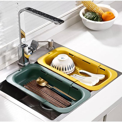 NIWWIN Collapsible Kitchen Colander Strainer, Expandable Over the Sink Colander for Kitchen, Adjustable Silicone Portable Sink Strainer, Foldable Wash Fruits Vegetables Noodle Basket (Grey)