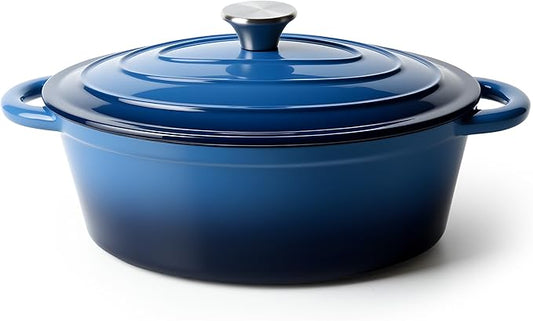 Oval Dutch Oven for Bread Baking, 4.5 Quart Non Stick Enameled Cast Iron Dutch Oven Pot with Lid, Oven Safe Oval Casserole with Lid up to 500°F for Baking, Braising, Stews, Roasting (Blue)