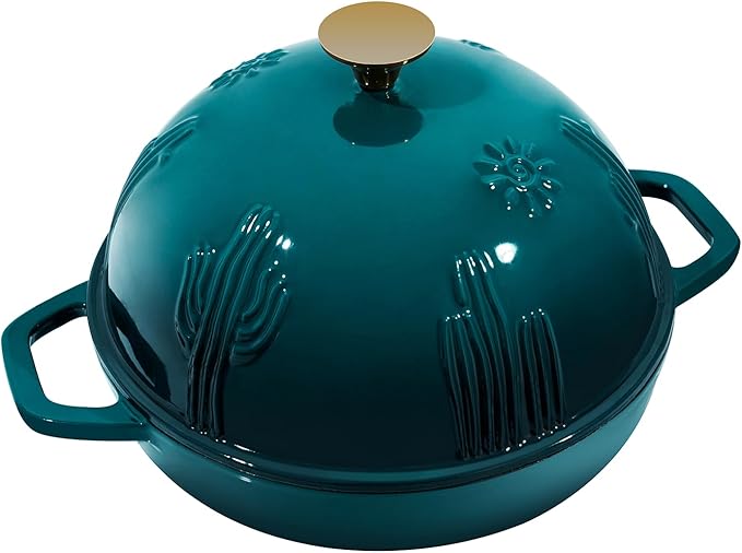 Flavehc Bread Oven Cast Iron Bread Dutch Oven with Cloche Lid for Bread Baking Darkcyan Enameled Cast Iron Bread Oven with Dome Lid for Sourdough, 9.8 Inches - Image 2