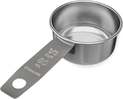 1/3 Cup Stainless Steel Measuring Cup | Sturdy Metal 80 ml | 80 cc | 3 oz | Single Cup for Wet and Dry Ingredients | Great for use as 1/3 Cup Dog Food Scoop - 1 PK by Knupp+Co.