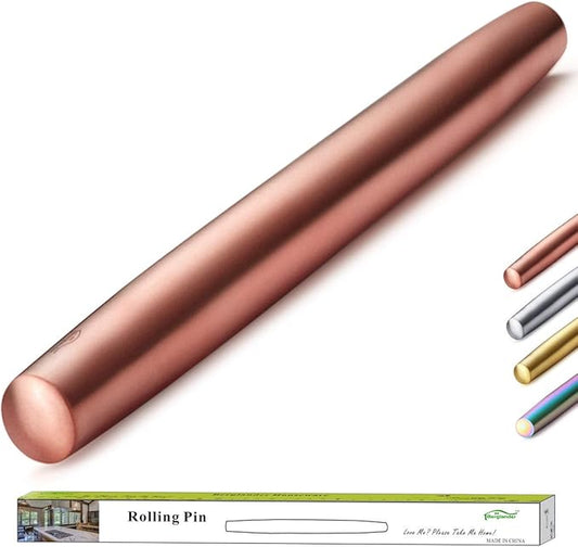 Berglander Rose Gold Rolling Pin, 16.7 Inches Stainless Steel Matte Finish With Rose Gold Titanium Plating Copper Rolling Pin For Baking, Pizza, Dough, Pie, Cookie, Gift Ideas For Bakers. by Berglander