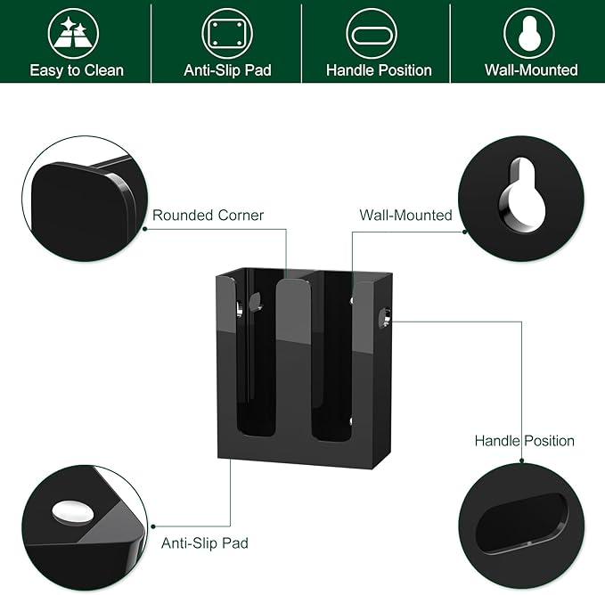 Disposable Coffee Cup Dispenser with Handles, Countertop or Wall Mount Hot/Cold Drink Cup and Lid Holder - Bathroom/Kitchen/Office Acrylic Cup Lid Storage Organizer (2 Compartments, Black)