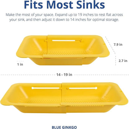 BLUE GINKGO Over the Sink Colander Strainer Basket - Wash Vegetables and Fruits, Drain Cooked Pasta and Dry Dishes - Extendable - New Home Kitchen Essentials (Yellow, 1 Pack) - Image 5