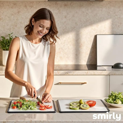 SMIRLY Plastic Cutting Board Set with Holder 3 Pieces, Non-Slip Dishwasher Safe Chopping Boards for Kitchen, Black & White - Image 9