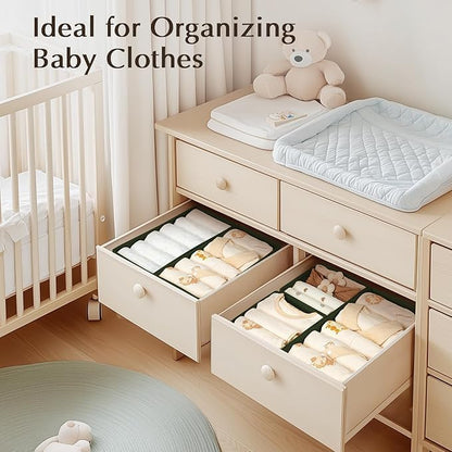 DIMJ Drawer Organizers Clothes, Set of 12 Dresser Organizer Bins, Fabric Closet Organizers and Storage, Shallow Drawer Dividers for Nursery, Clothing, Baby Clothes, Socks, Underwears, Tie (Green) - Image 5