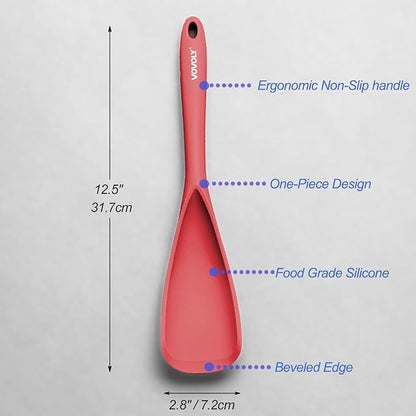 Cooking Spoon for Nonstick Cookwares, VOVOLY Silicone Spoon for Mixing, Scoop, and Scrape,Seamless Design, 12.6'', 2 Pack, Red - Image 2