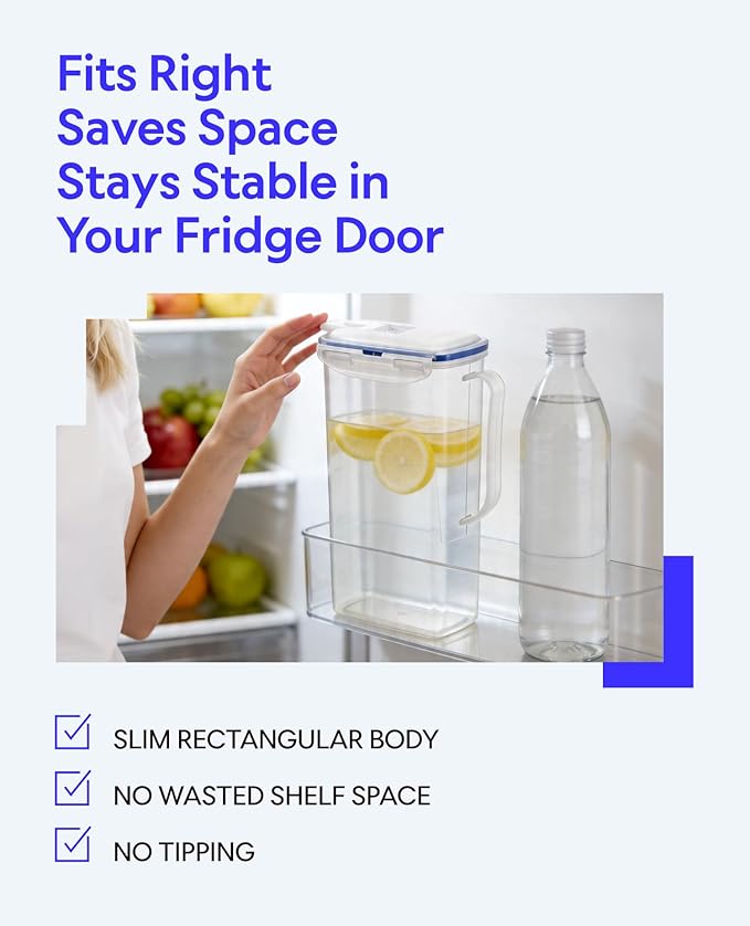 LocknLock Aqua Fridge Door Water Jug | Clear Pitcher | BPA Free Plastic Pitcher with Lid | 2 Quart Pitcher with Lid for Water, Juice, Tea & More Beverages, Orange - Image 4
