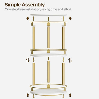 Yatiney 3-Tier Lazy Susan, Rotating Spice Rack, Spinning Organizer, Industrial Turntable Spice Rack for Cabinet, Kitchen Countertop, Pantry, White and Gold SR23DW - Image 7