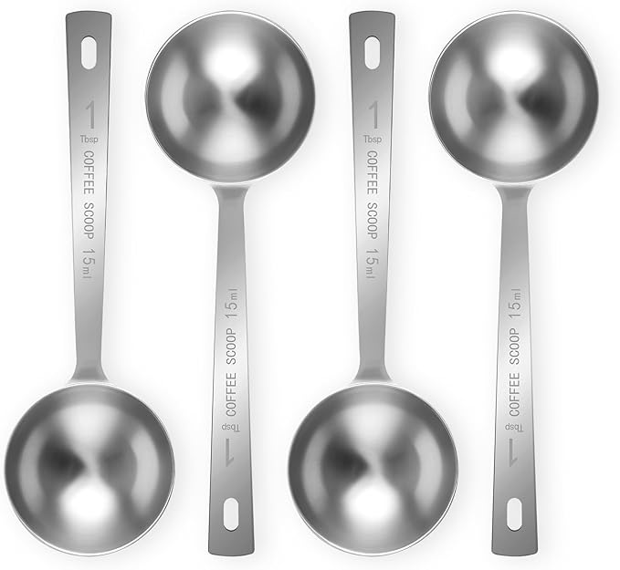 Flezoo 4Pcs Coffee Scoop Spoon - 1 Tablespoon 15ML Stainless Steel Long Handle Measuring Spoons for Ground Coffee, Loose Tea and Powder by Flezoo