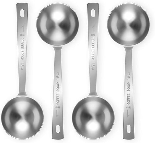 Flezoo 4Pcs Coffee Scoop Spoon - 1 Tablespoon 15ML Stainless Steel Long Handle Measuring Spoons for Ground Coffee, Loose Tea and Powder by Flezoo