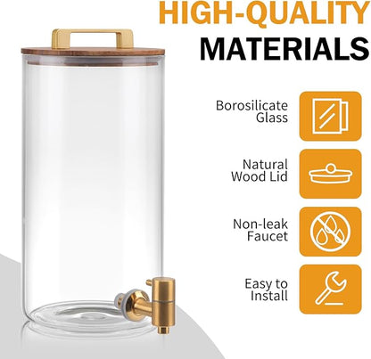 2 PCS 1.5 Gallon Glass Drink Dispenser, Beverage Dispenser With Wood Stand, Lid and Stainless Steel Spigot, Large Water Dispenser for Parties, Perfect for Lemonade, Juice, Tea and Daily Drinks - Image 5