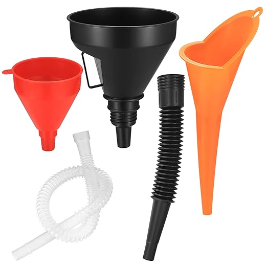 3 Pcs Automotive Funnels Set, Wide Mouth Fuel Funnels, Plastic Long Neck Oil Funnel, Flexible Right Angle Funnels, with Detachable Spout and Filter for Water/Gasoline/Coolant/Engine Oil by HexinYigjly