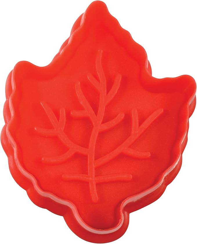 R&M Autumn Theme Pastry & Cookie Stamper set of 4. Assorted Designs & Colors, Turkey, Acorn, Pumpkin, Oak leaf. 2 Inch Assorted Color Cookie Cutters