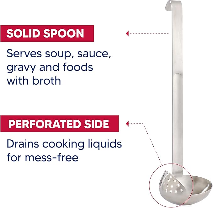 HIC Kitchen Oval Straining Ladle with Spout, 18/8 Stainless Steel, Stir, Scoop, Strain, Drain, and Serve, 3-Ounce Capacity - Image 2