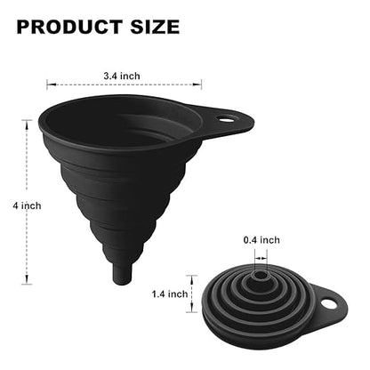 Funnels for Kitchen Use, Food Grade Silicone Collapsible Kitchen Funnel (Black) - Image 2