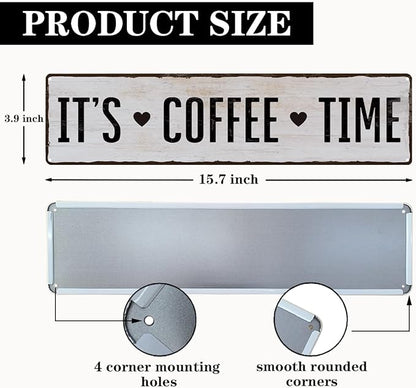 Coffee Metal Tin Sign, It's Coffee Time Sign, Home Kitchen Wall Decor, Farmhouse Decorations for Cafe, Coffees Station Decors, Decorative Metal Wall Signs 15.8x4 Inches - Image 2
