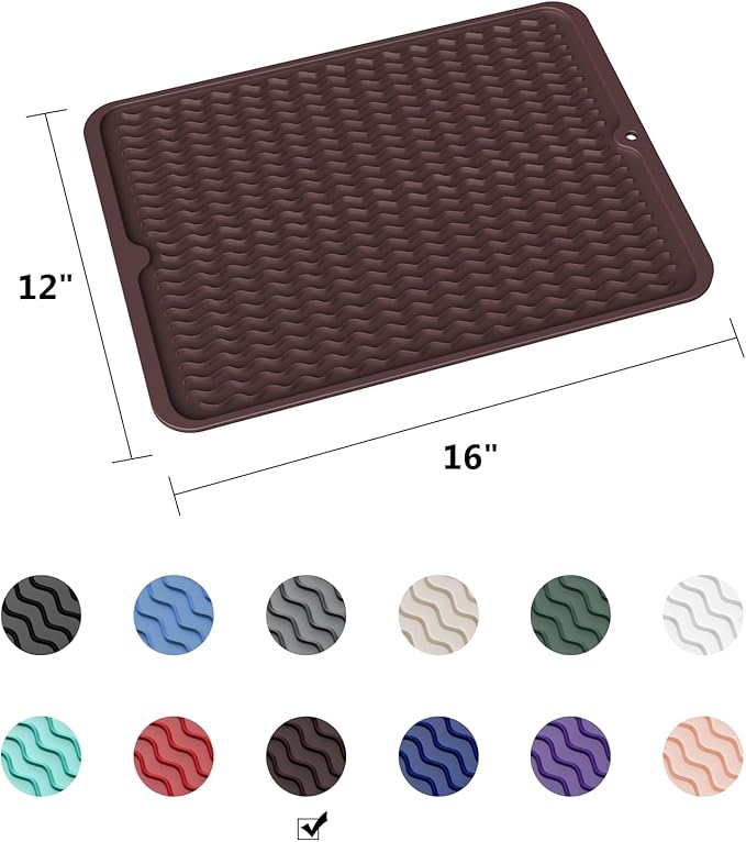 ZLR Silicone Dish Drying Mat & Heat Resistant Trivet (12" x 16") - Waterproof Counter Protector for Air Fryer, Coffee Maker - Non-Slip, BPA Free Kitchen Pad, Easy Clean Dishwasher Safe (Coffee) - Image 6
