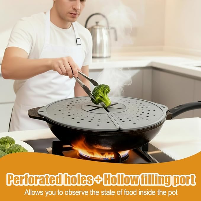 Splatter Screen Guard for Frying Pan, 14×12.7Inch Foldable Splatter-Proof Hollow Pan Silicone Cover for Cooking & Frying