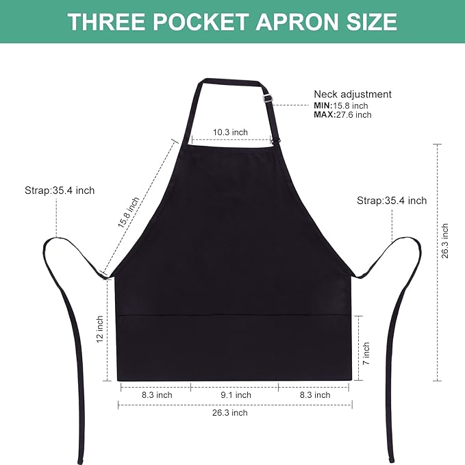 Jubatus 2 Pack 3 Pockets Adjustable Bib Apron Chef Kitchen Cooking Aprons for Women Men, Black - Image 6