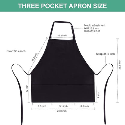 Jubatus 2 Pack 3 Pockets Adjustable Bib Apron Chef Kitchen Cooking Aprons for Women Men, Black - Image 6
