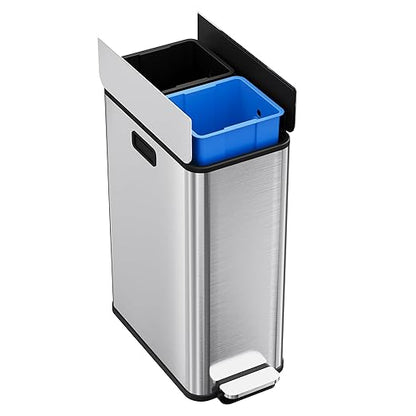 Garvee Kitchen Dual Trash Can, 15 gal Large Recycling Bin Garbage Can with Butterfly Lid, Fingerprint Resistant Stainless Steel Trash Bin for Kitchen, Living Room, Office (2 x 28 L) by Garvee