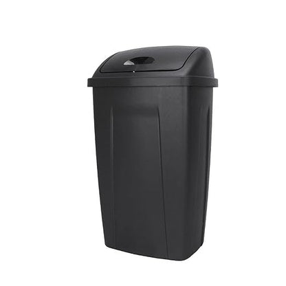 13 Gallon Swing Top Trash Can - Black Plastic Kitchen Garbage Bin with Lid by Unknown