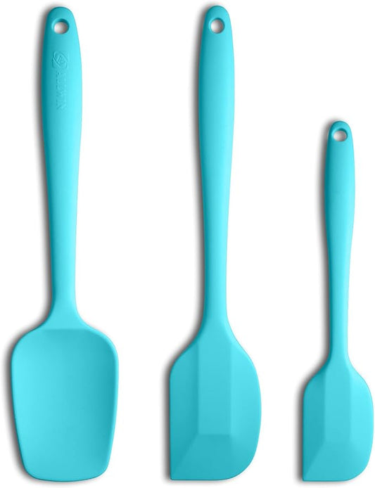 Silicone Spatula 3‑Piece Set Heat Resistant 600°F Non‑Stick Rubber Spatulas with Stainless Steel Core ALLWIN HOUSEWARE Large Spatula, Spoonula & Mini Spatula for Cooking & Baking, Macaron Blue