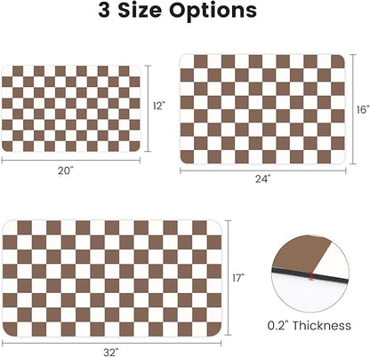 17" x 32" Checkered Dish Drying Mat for Kitchen Counter, Absorbent Coffee Bar Mat for Espresso Machine Coffee Countertops Accessories, Coffee Brown - Image 2