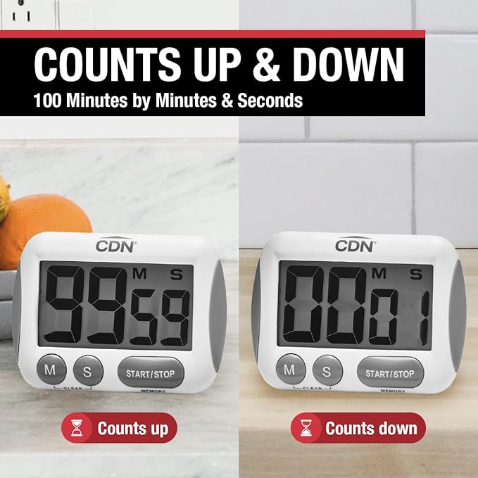 CDN Extra-Big Digit Timer | Counts Up & Down, 100 Minutes by Minutes & Seconds, Extra-Large Digits, Loud Alarm, Stand, Hang, Magnet Mounting, Perfect for Batch Baking - TM15 - Image 2