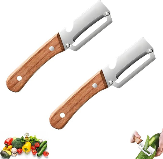 Vegetable Wooden Peeler for Kitchen Tool,Premium 2-in-1 Multifunctional Fruit & Vegetable Peeler with Built-in Bottle Opener, Ideal for All Fruits and Vegetables Needing Peeling (2PC) by NLWF