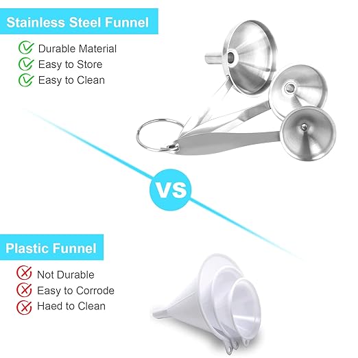 Large Small Funnel Set of 3, Food Grade Mini Funnels for Kitchen Use Filling Bottles Liquor Flask Tiny Spice Cooking Powder, 6Pcs Metal Stainless Steel Funnel (Long Handle), 2Pcs Cleaning Brushes YLYL - Image 4