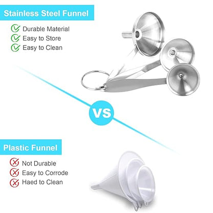 Large Small Funnel Set of 3, Food Grade Mini Funnels for Kitchen Use Filling Bottles Liquor Flask Tiny Spice Cooking Powder, 6Pcs Metal Stainless Steel Funnel (Long Handle), 2Pcs Cleaning Brushes YLYL - Image 4