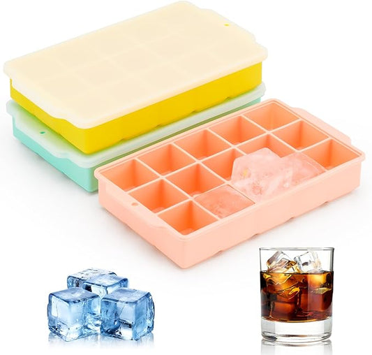 Reespring Silicone Ice Cube Tray, Ice Tray for Freezer with Lid, 3 Pack Ice Cube Trays for Freezer with 45 Flexible Easy Release Ice Trays by Unknown